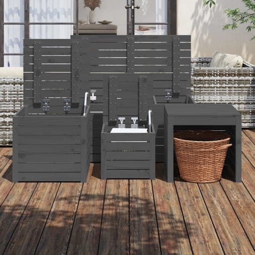 NNEVL 4 Piece Garden Box Set Grey Solid Wood Pine
