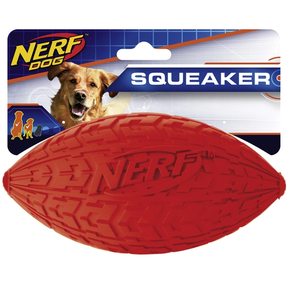 Spielball, Profil Football mit Quitscher, rot/blau/gelb, Gr. M, für Hunde