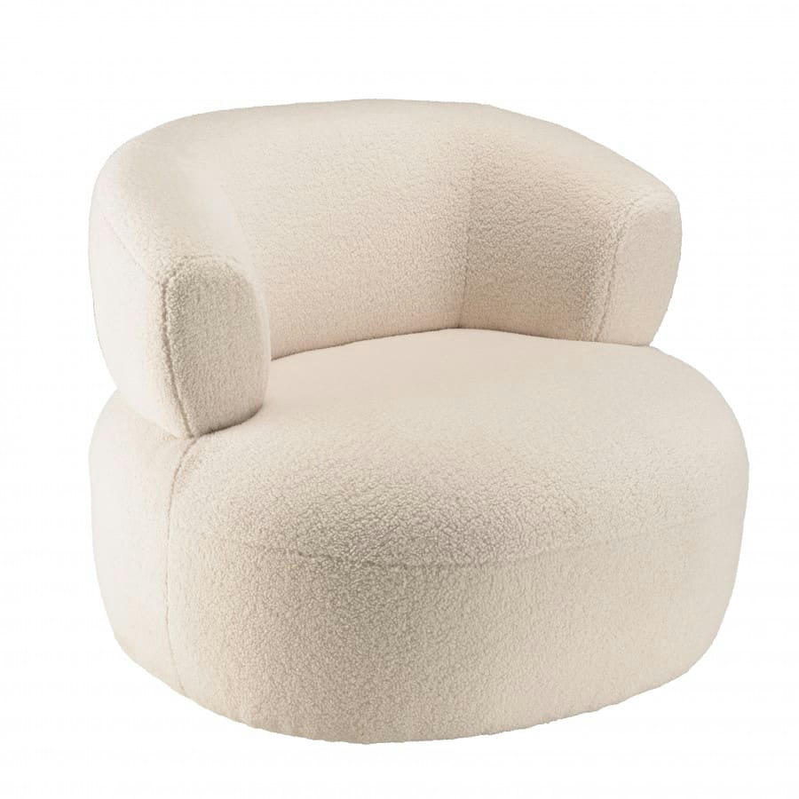 GASTON - Fauteuil en tissu bouclette écru assise arrondie