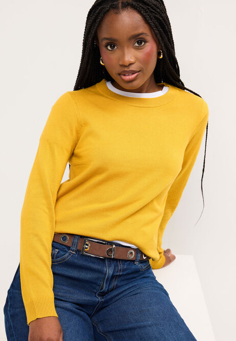 Womens Mustard Yellow Crew Neck Jumper