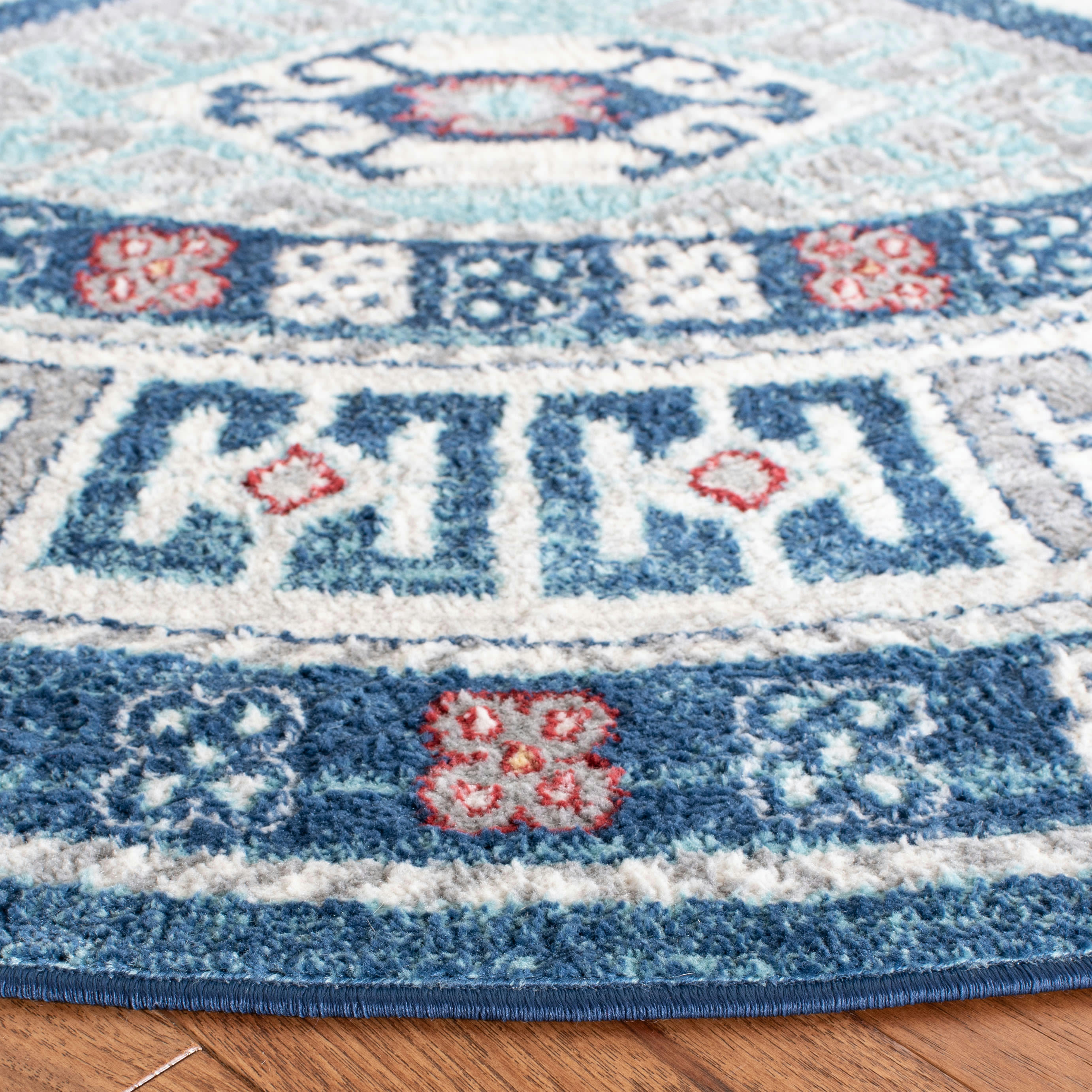 KAZAK - Tapis de salon interieur en bleu & gris, 201 x 201 cm