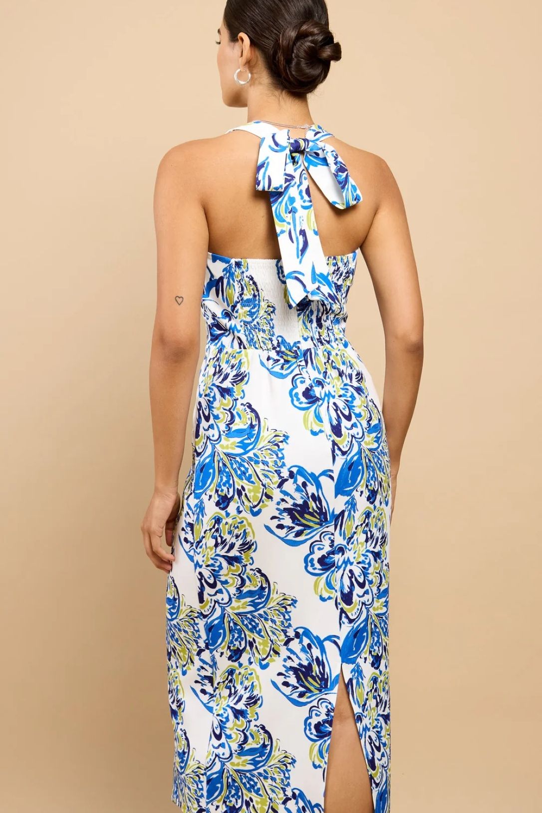 Little Mistress Blue Floral Print Halterneck Midaxi Dress