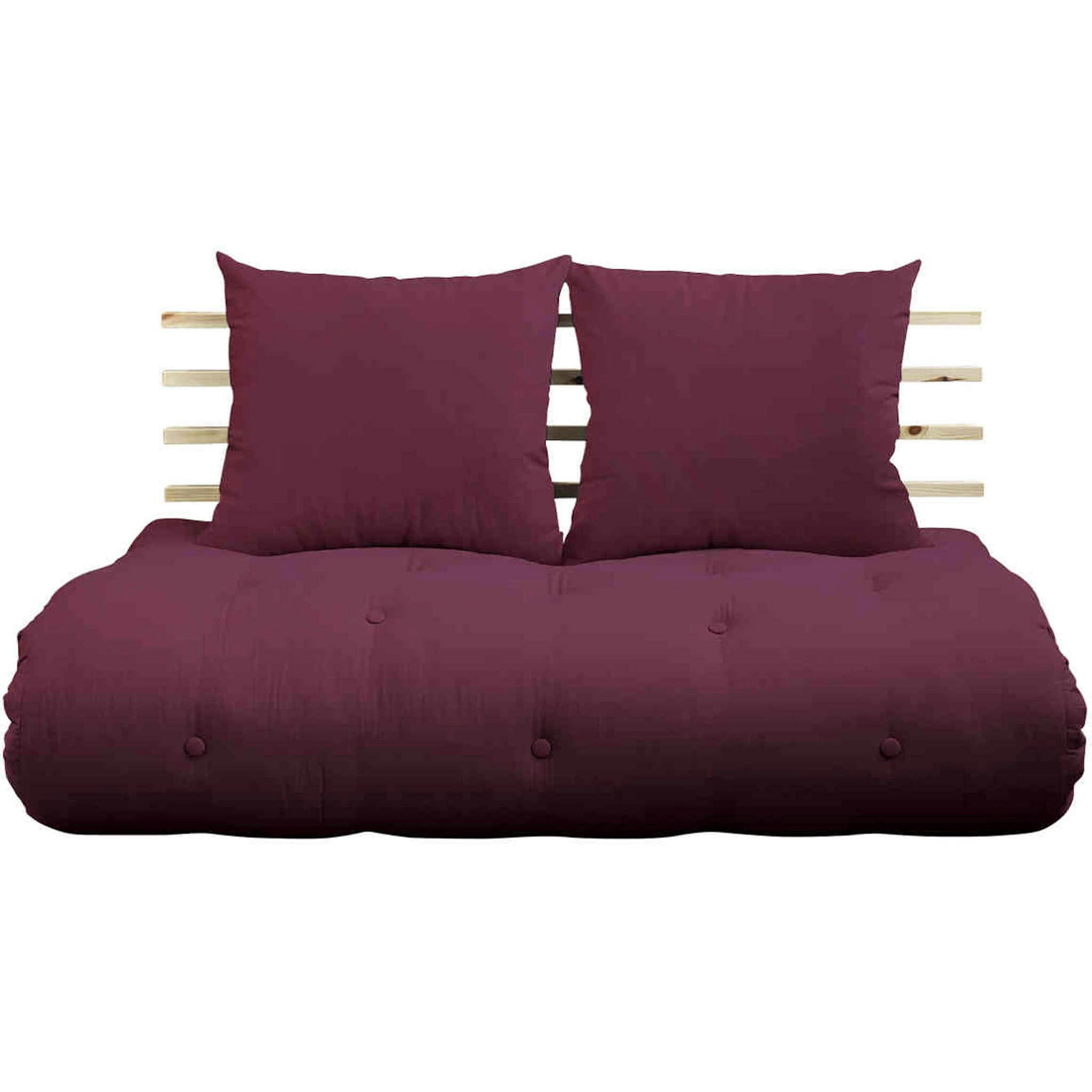 - Tête de lit en pin massif avec futon bordeaux 140x200