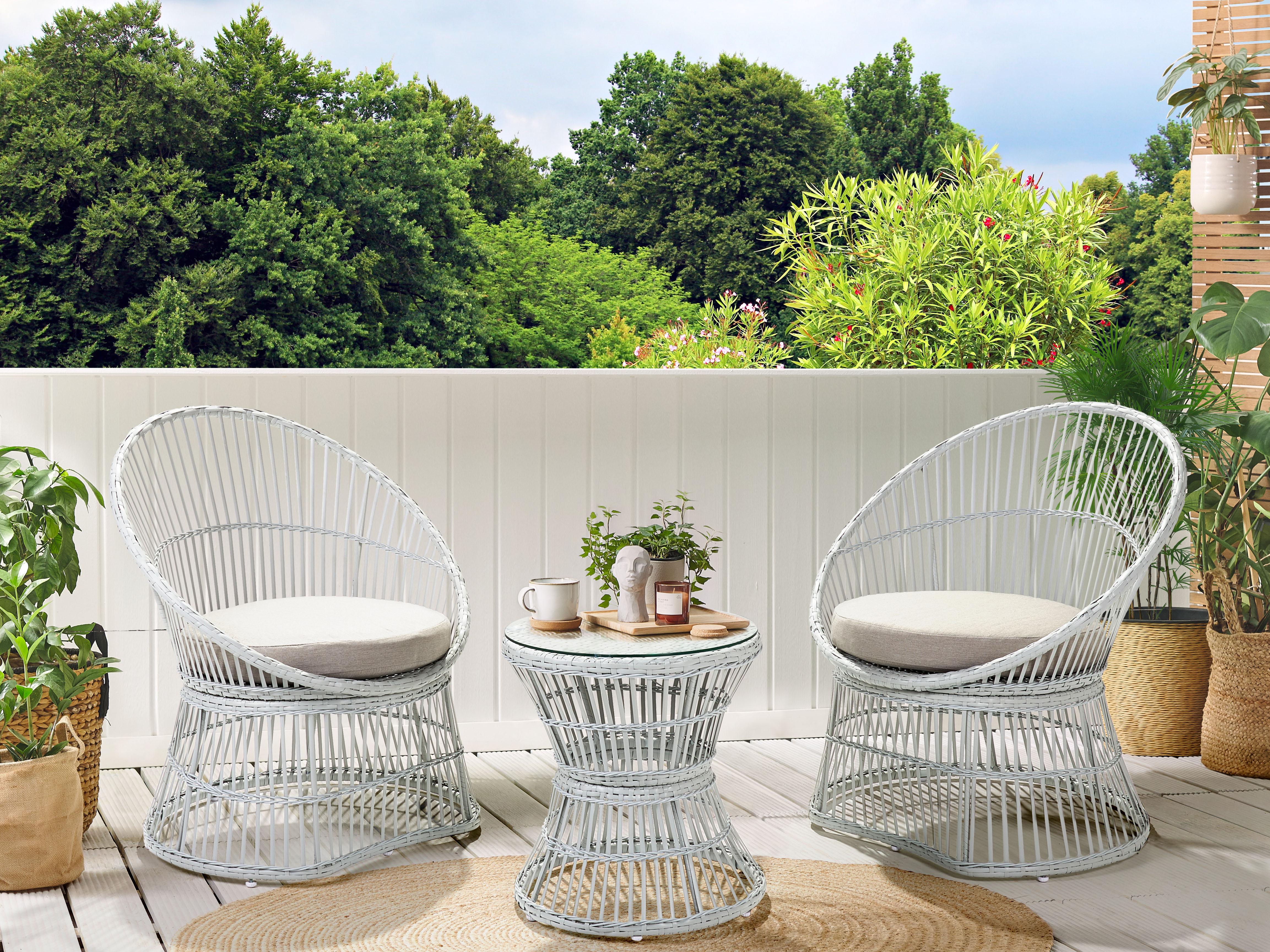 Bistro Set with Cushions MESYNA PE Rattan White
