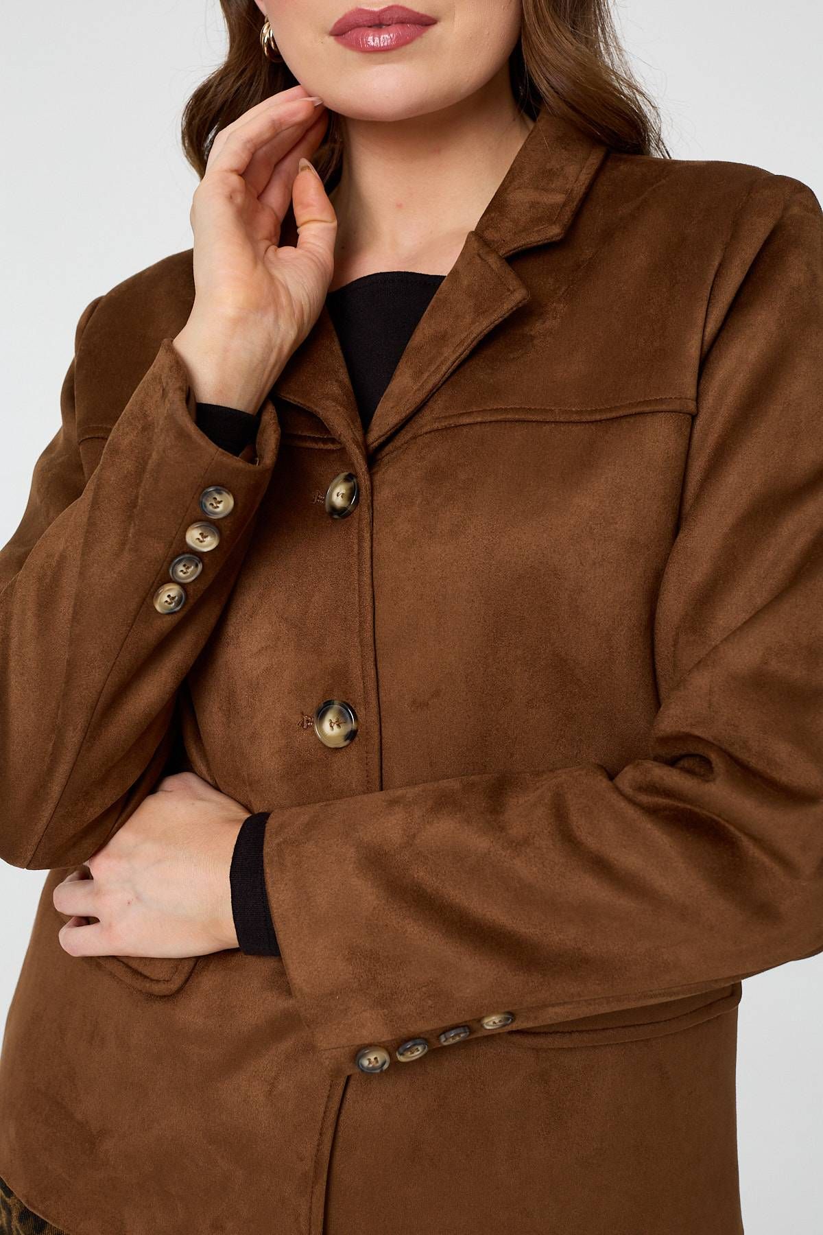 Izabel London Faux Suede Pocket Front Slim Jacket