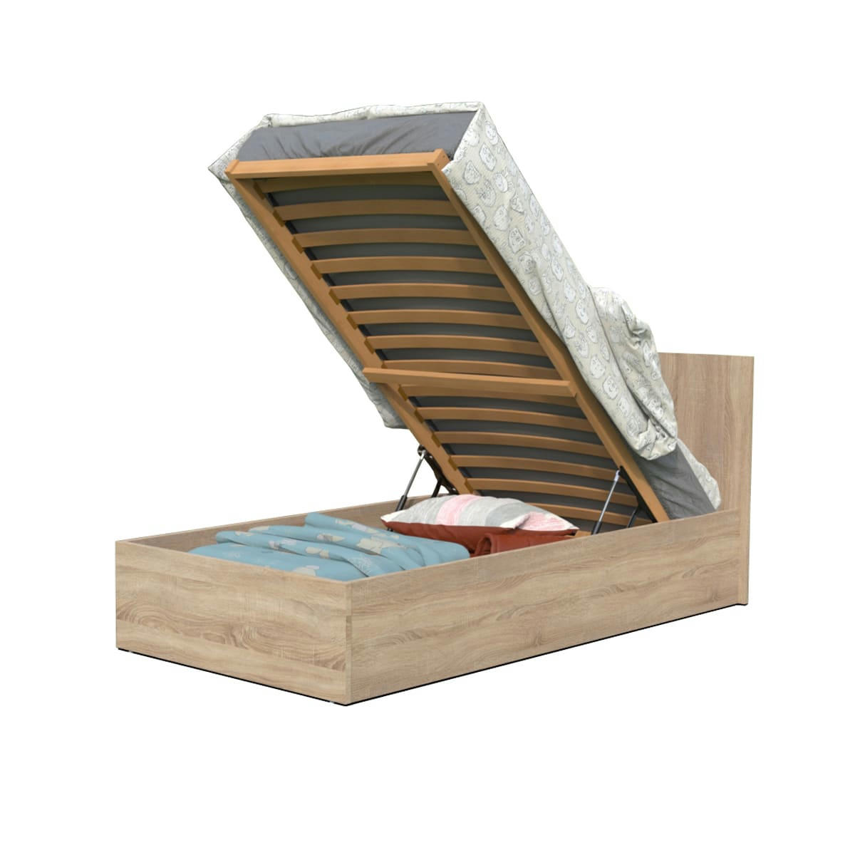 MADRID - Lit coffre sommier 90x190 naturel