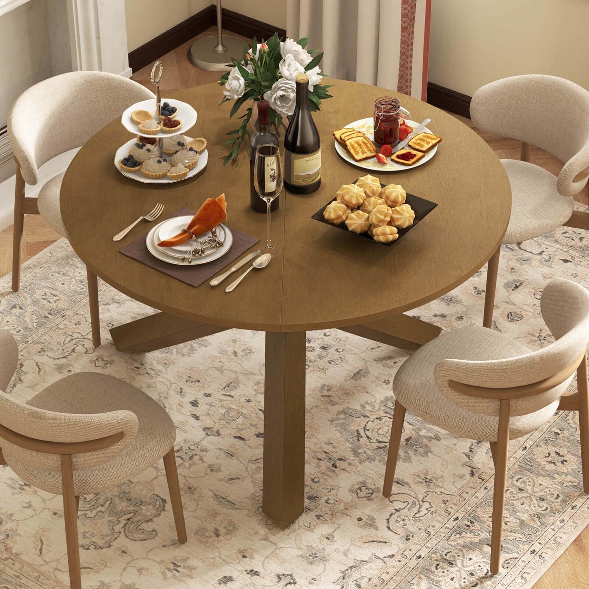 Costway 47 Round Dining Table with Solid Acacia Wood Legs for 4-6 - See Details