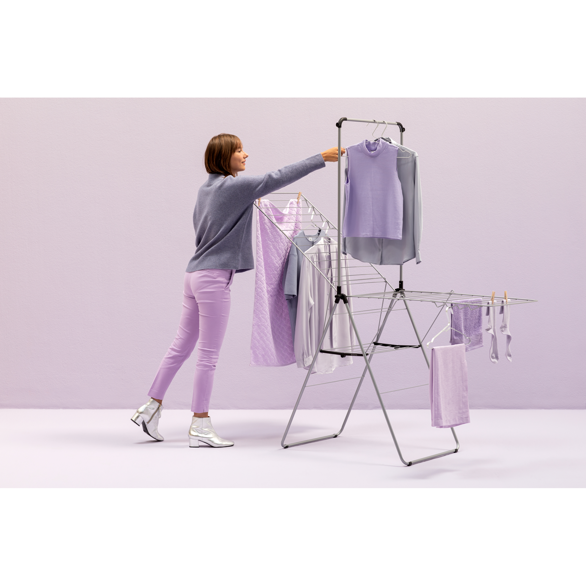 Brabantia HangOn droogrek, 25 meter met stang - Metallic Grey