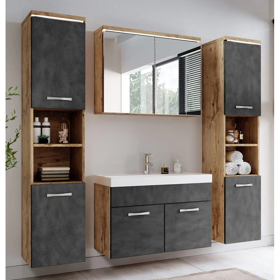 Badplaats Badkamermeubel Set Paso XL 80 x 40 cm - Kastanje Eiken met Donker