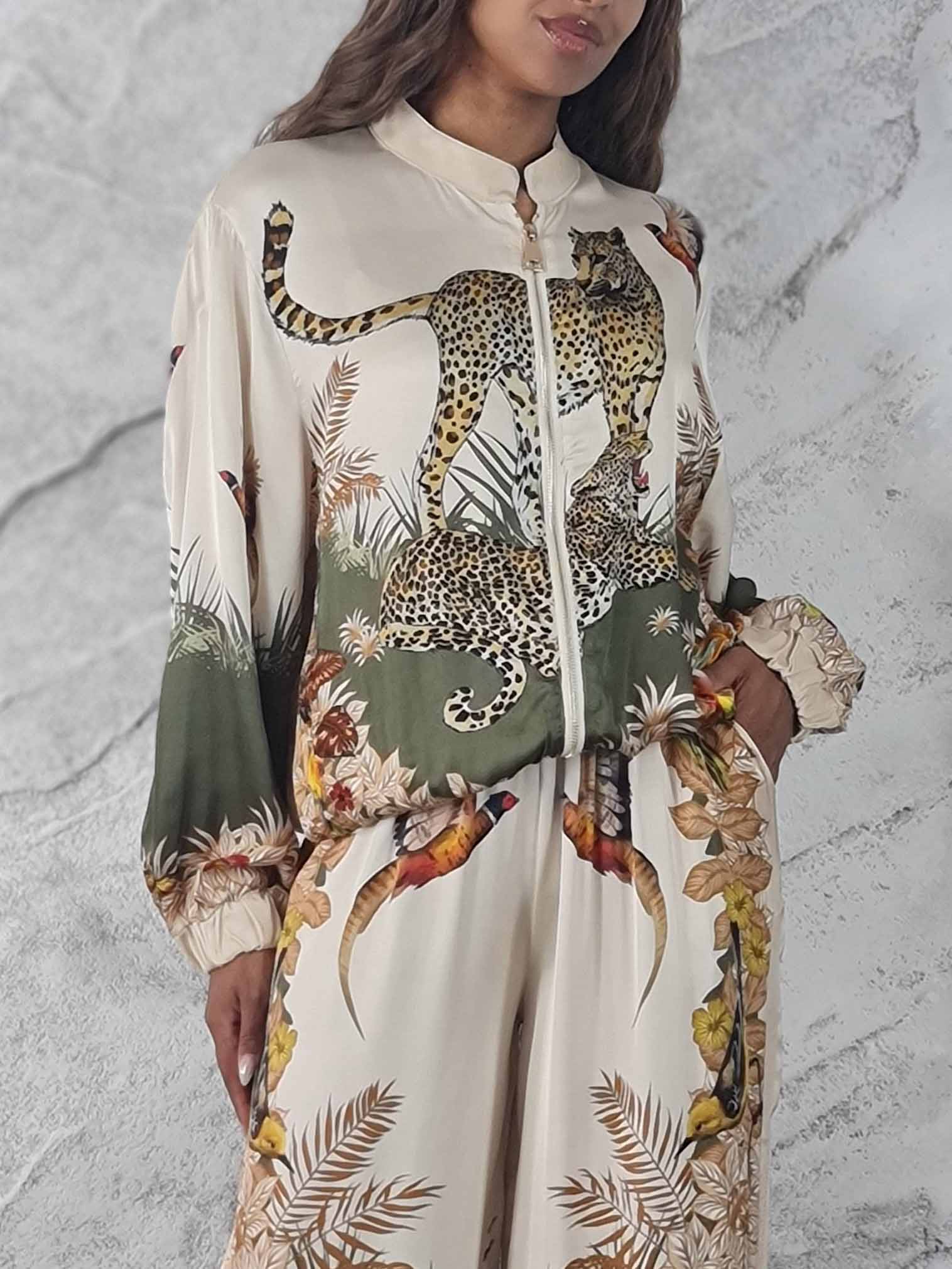 Exotic Jungle Print Wide Leg Pants