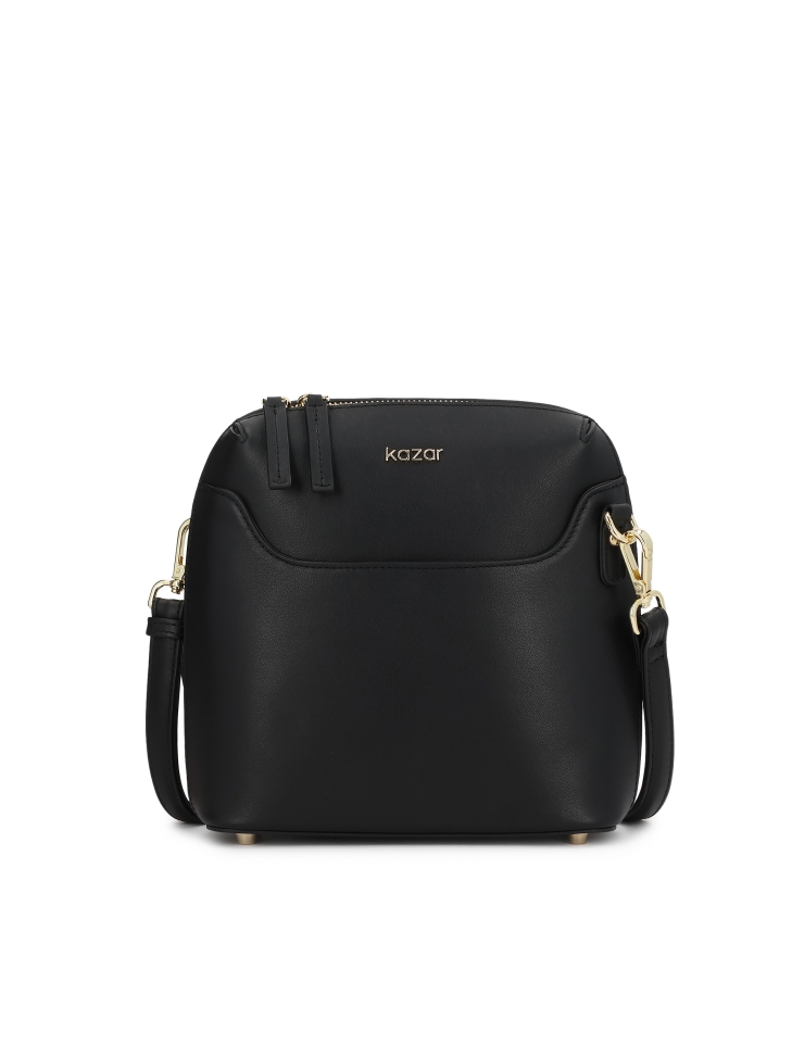 Black leather bag with front pocket