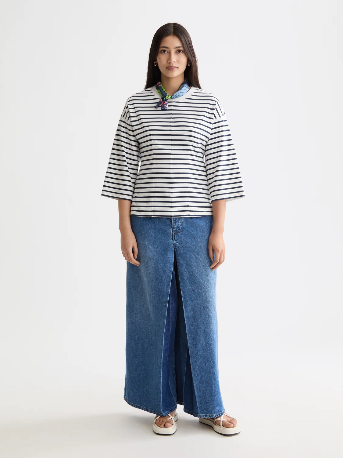 Washed Striped Breton Tee With Shaping Details