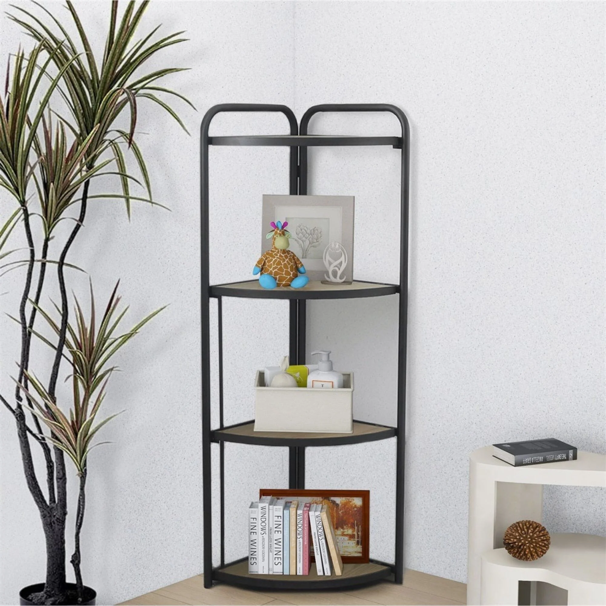 4 Tier Foldable Corner Shelf - 46.5 - Brown and Gray