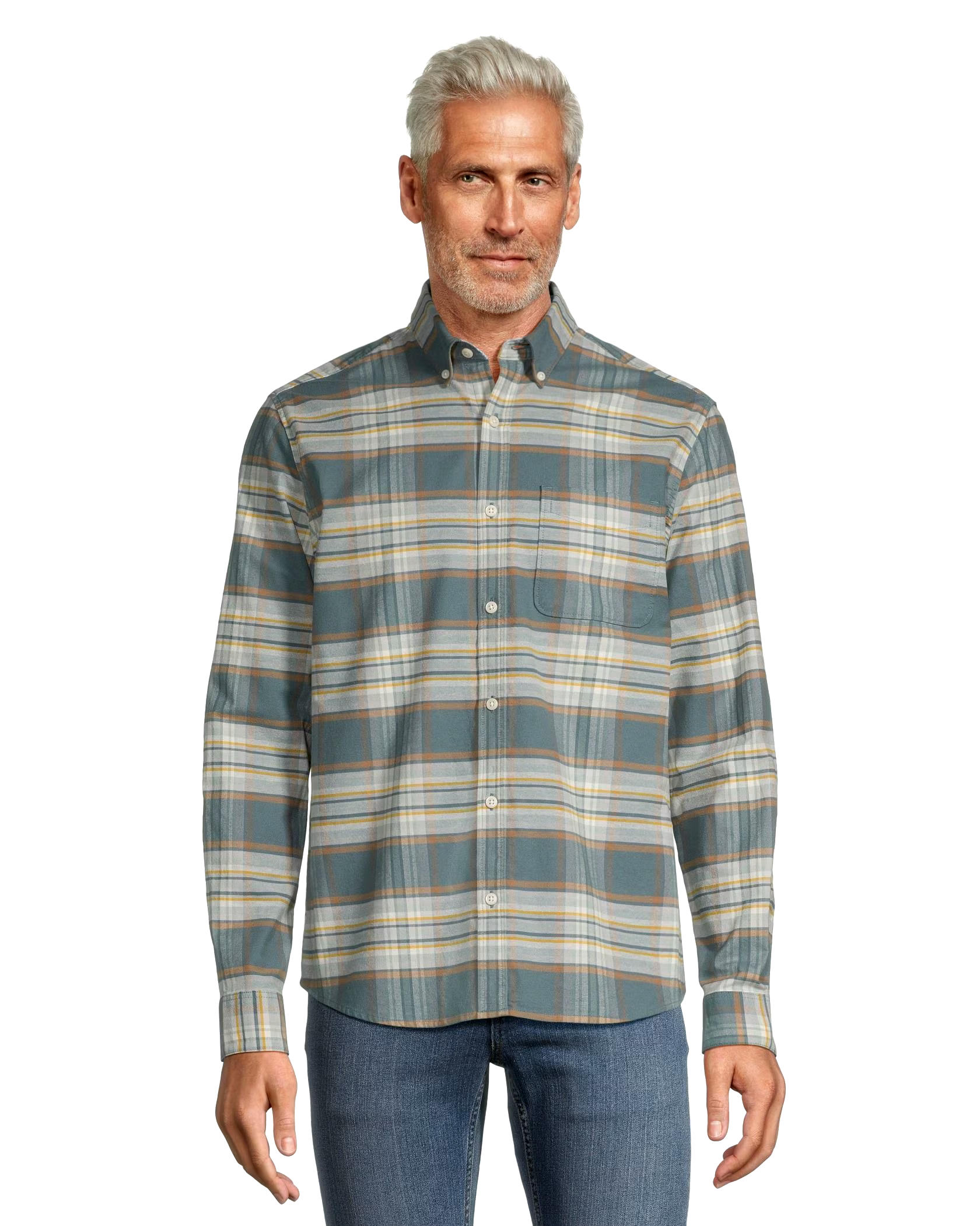 Denver Hayes Men's Stretch Oxford Modern Fit Long Sleeve Button Down Shirt