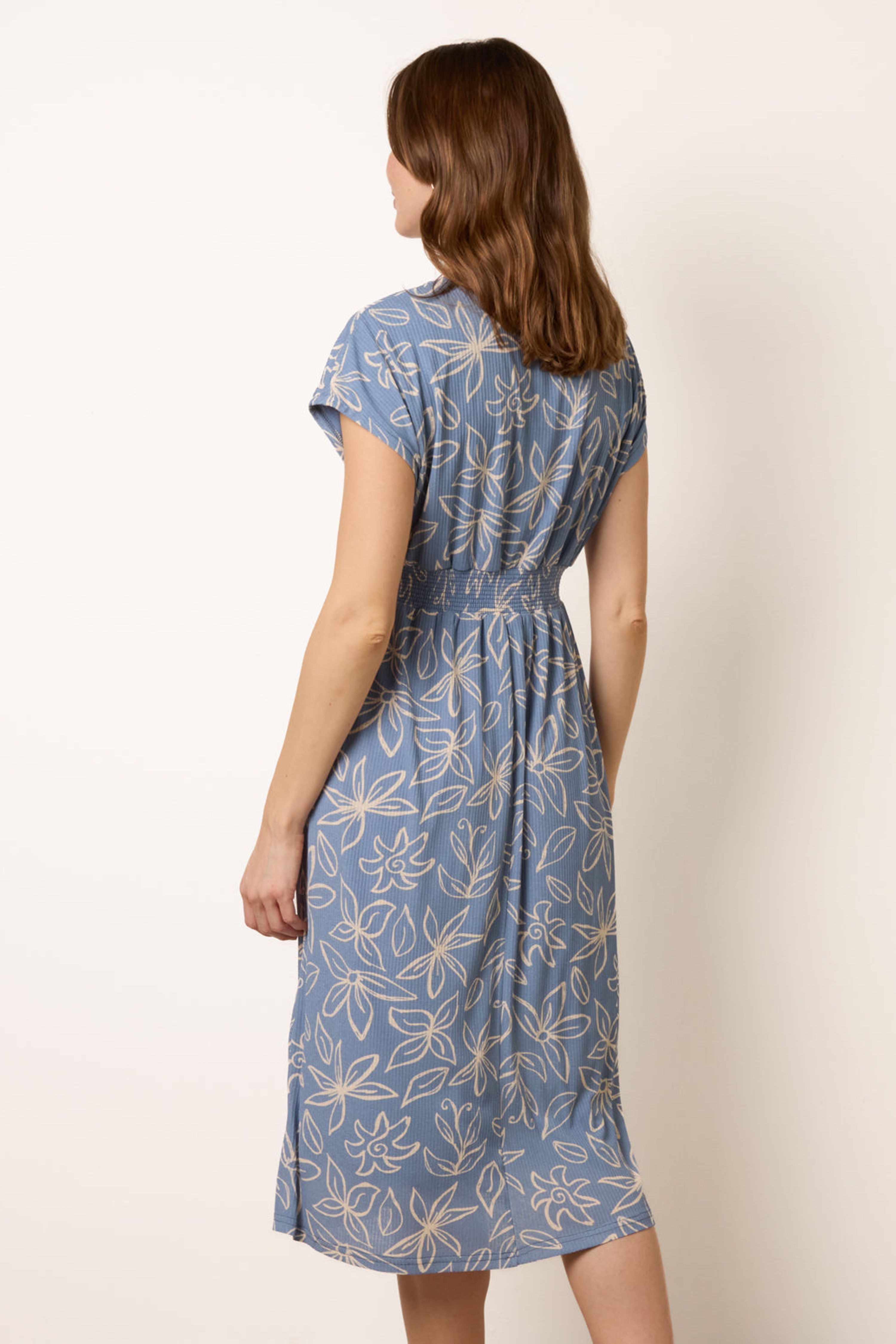 Blue Vanilla Blue Floral Wrap Front Elasticated Waist Midi Dress