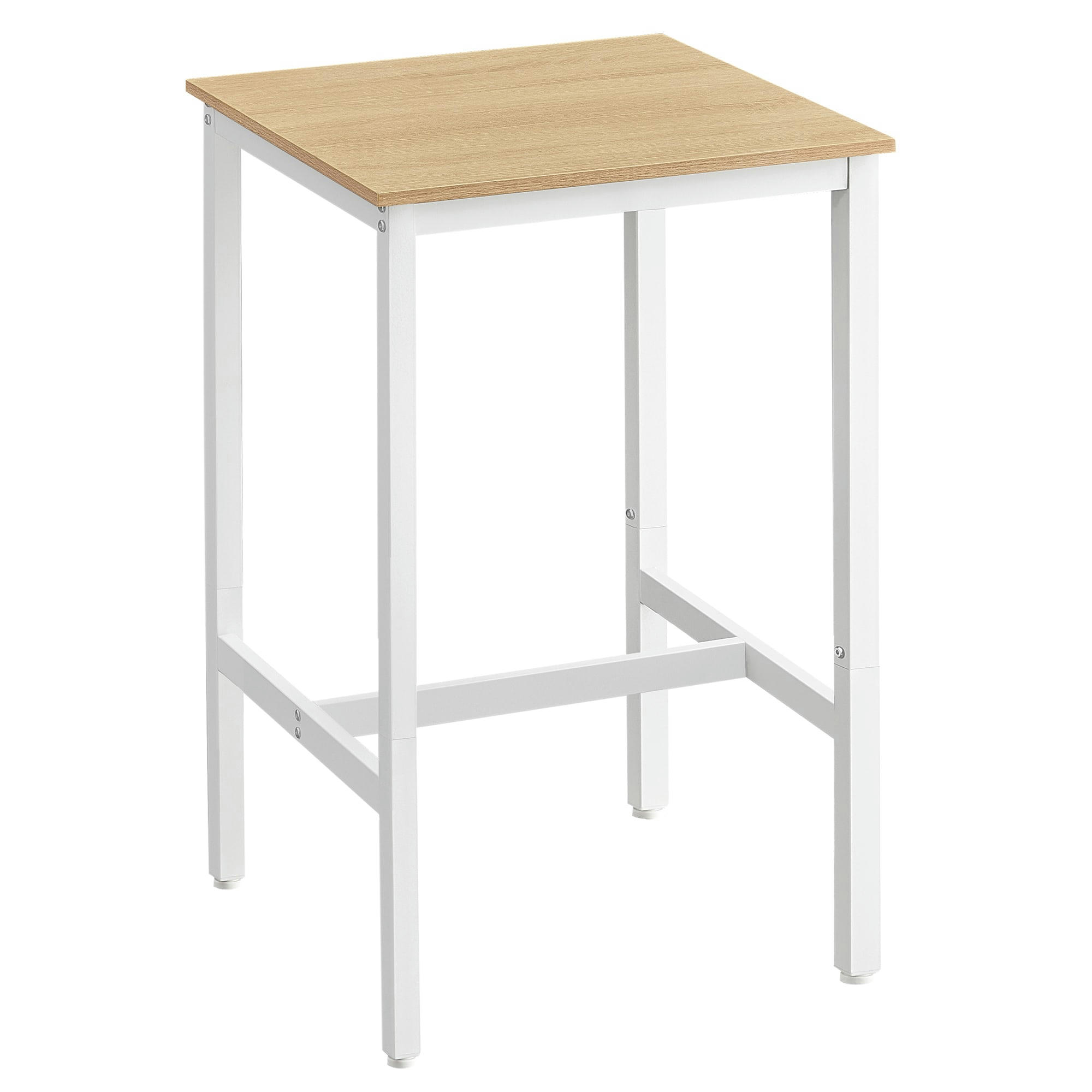 - Table haute carrée style industriel effet bois blanc
