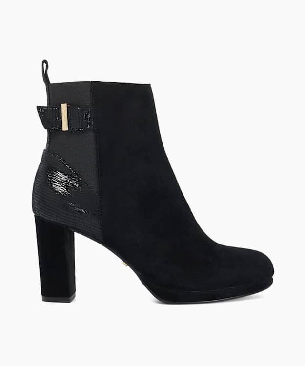Olens Black - Leather Buckle Detail Heeled Ankle Boots