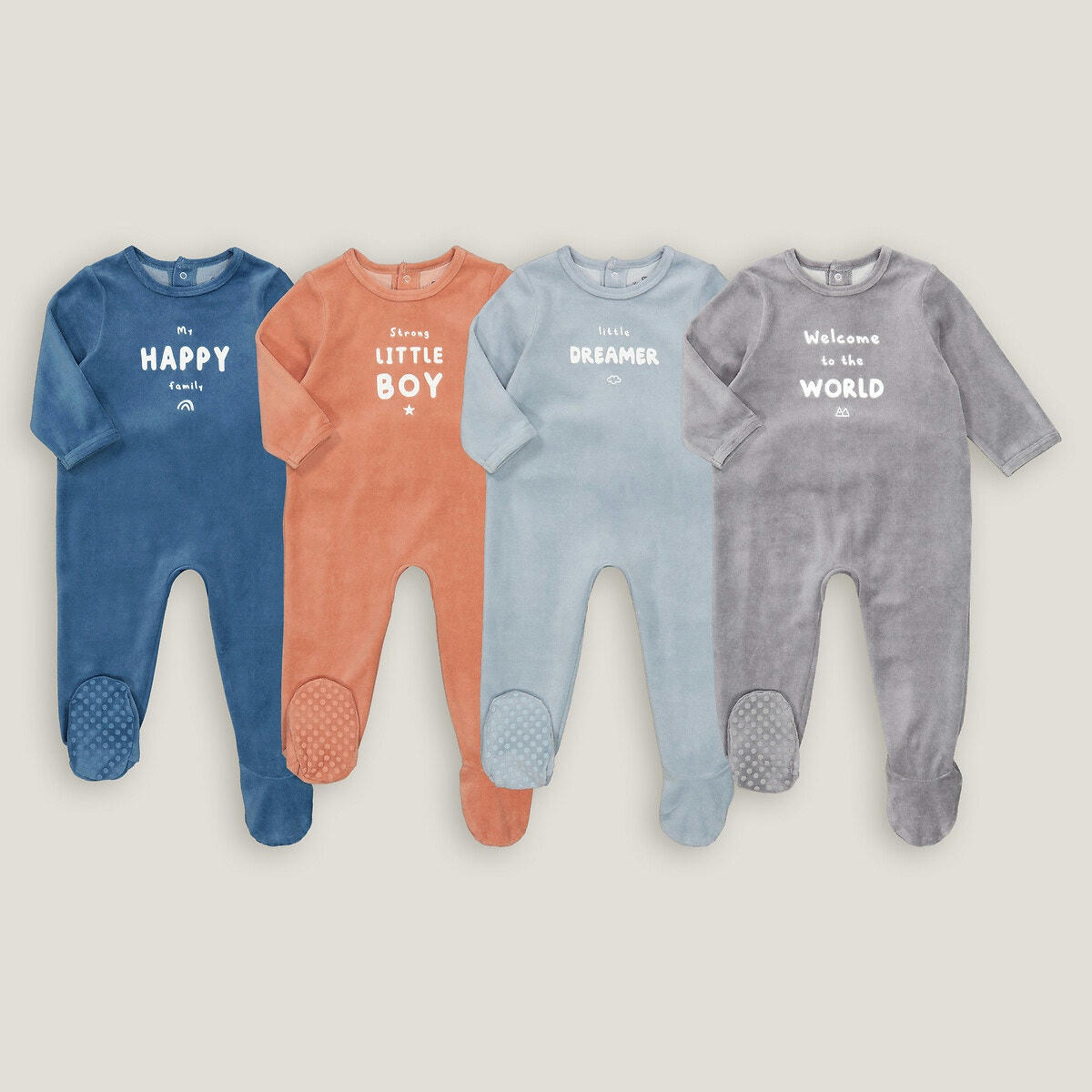 Lot de 4 pyjamas 1 pièce en velours à message