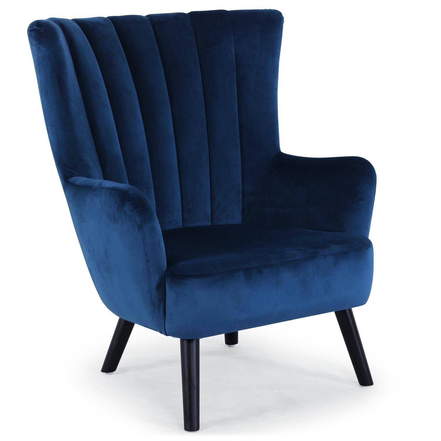 VIDAL - Fauteuil scandinave en velours bleu
