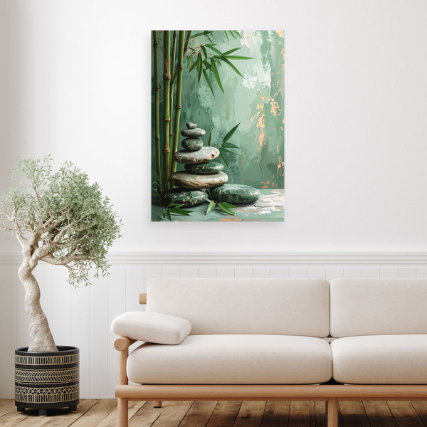 Obraz nowoczesny do salonu sypialni, Kamienie zen liście imitacja 20x30