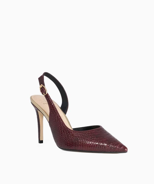 Carmellia Burgundy - Skaneskin-Effect Slingback Court Shoes