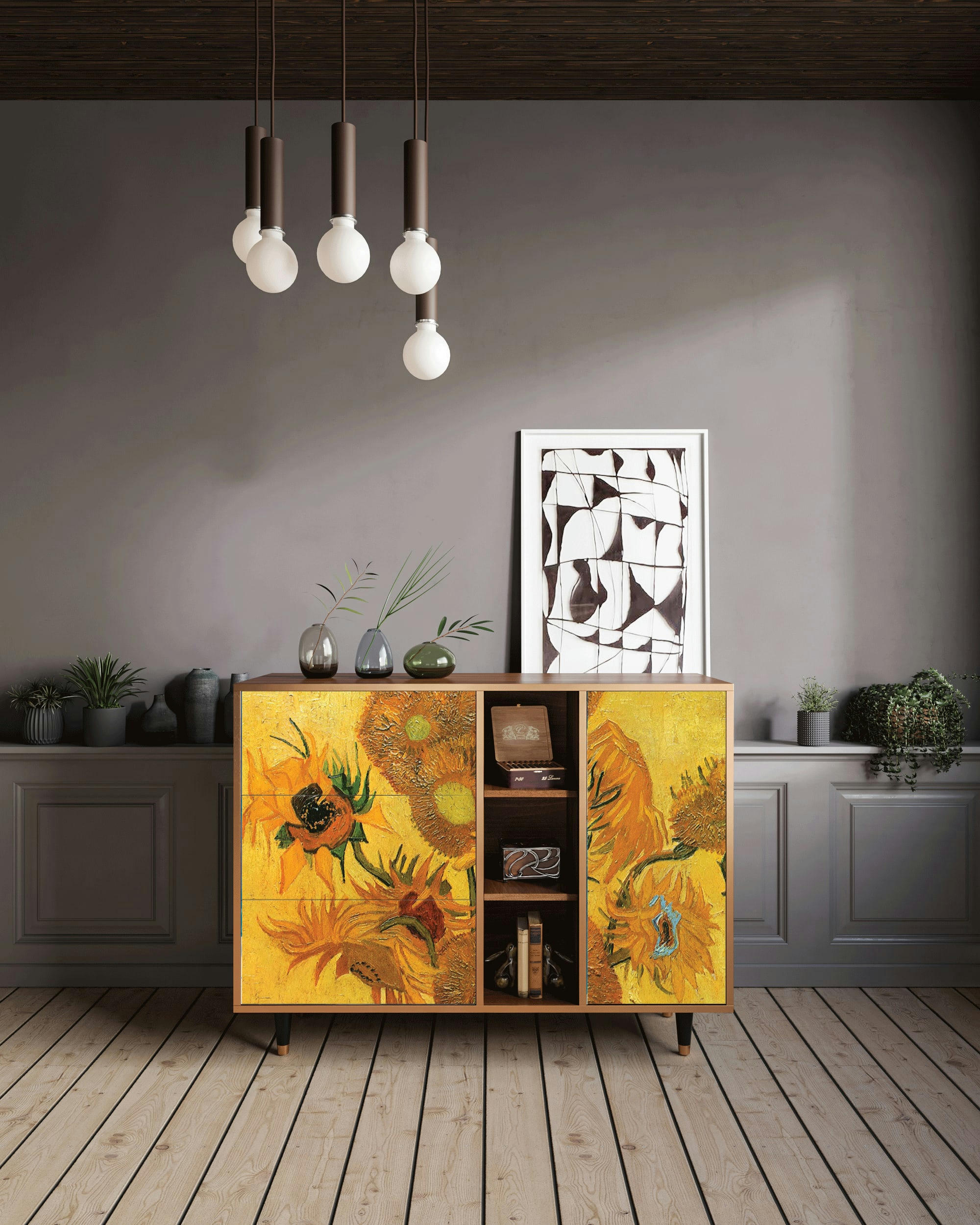 SUNFLOWERS BY VINCENT VAN GOGH - Buffet  jaune 3 tiroirs et 1 porte L 125 cm