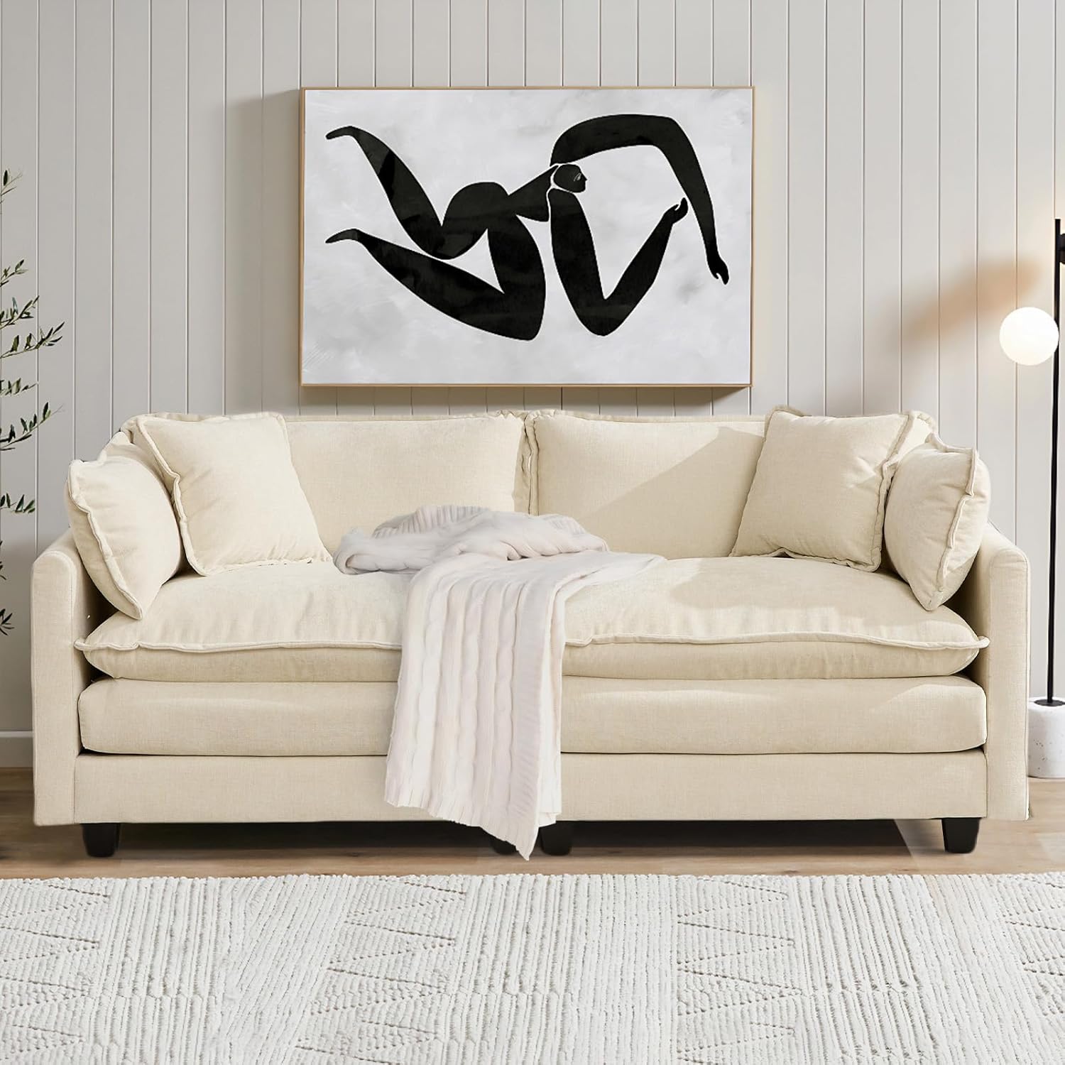 SoarFlash 77.95 Chenille Sectional Sofa, Comfy Modular Loveseat Sofa, Modern 2-Seat Couch Deep Seat Sofa Set for Living Room,Beige