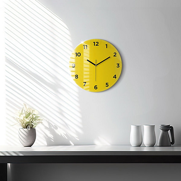 Horloge murale Wallfluent fi30 cm Avec chiffres Aiguilles noires Jaune 1 pcs