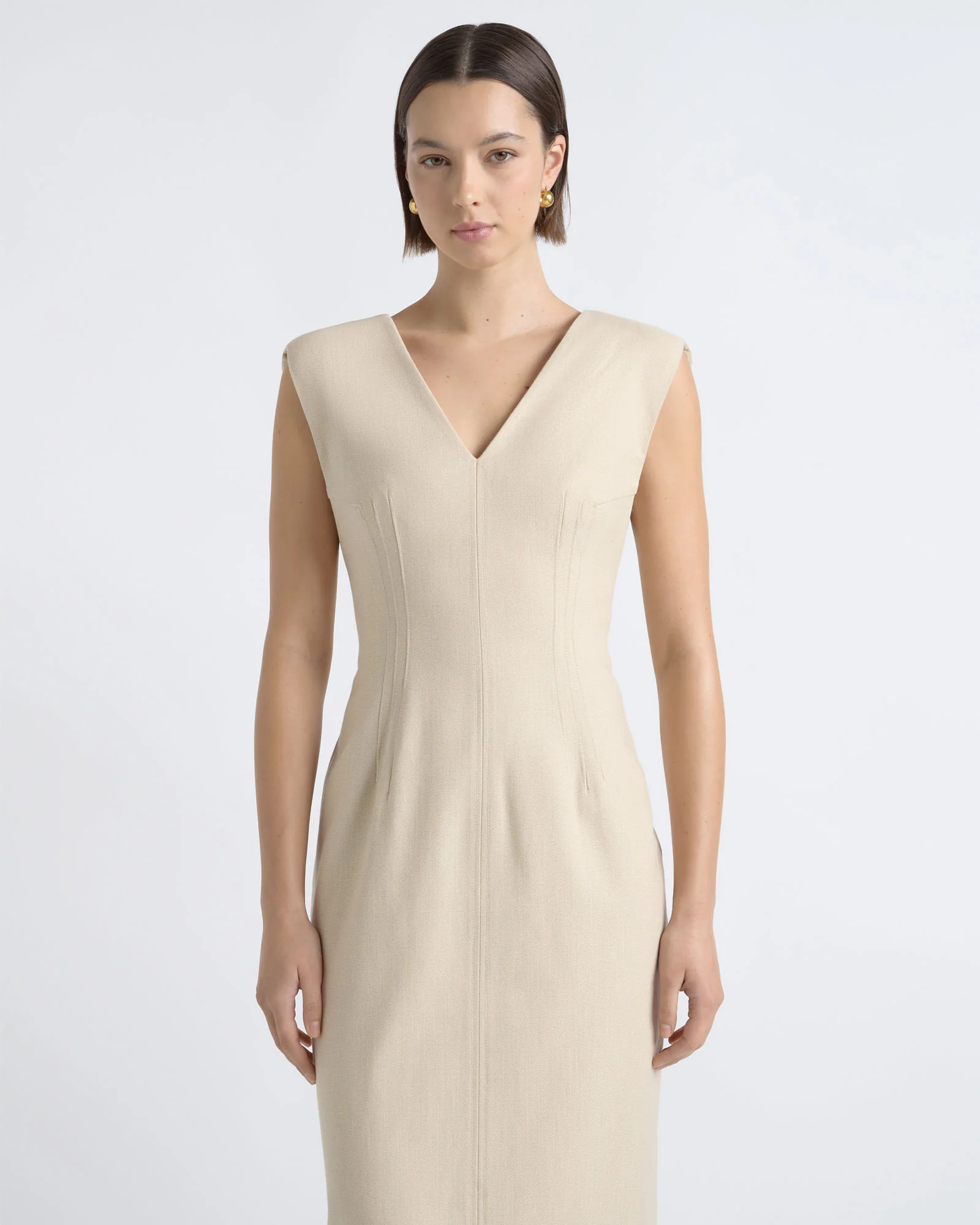 V Neck Fitted Midi Dress