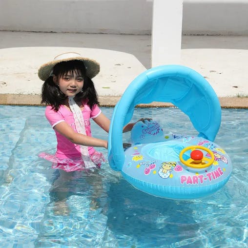 NNEOBA Baby Swim Ring Inflatable Seat with Sunshade(Blue)