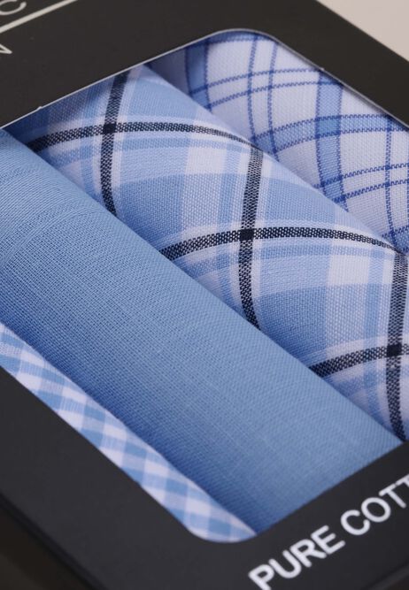 Mens 4pk Blue Check Cotton Handkerchiefs