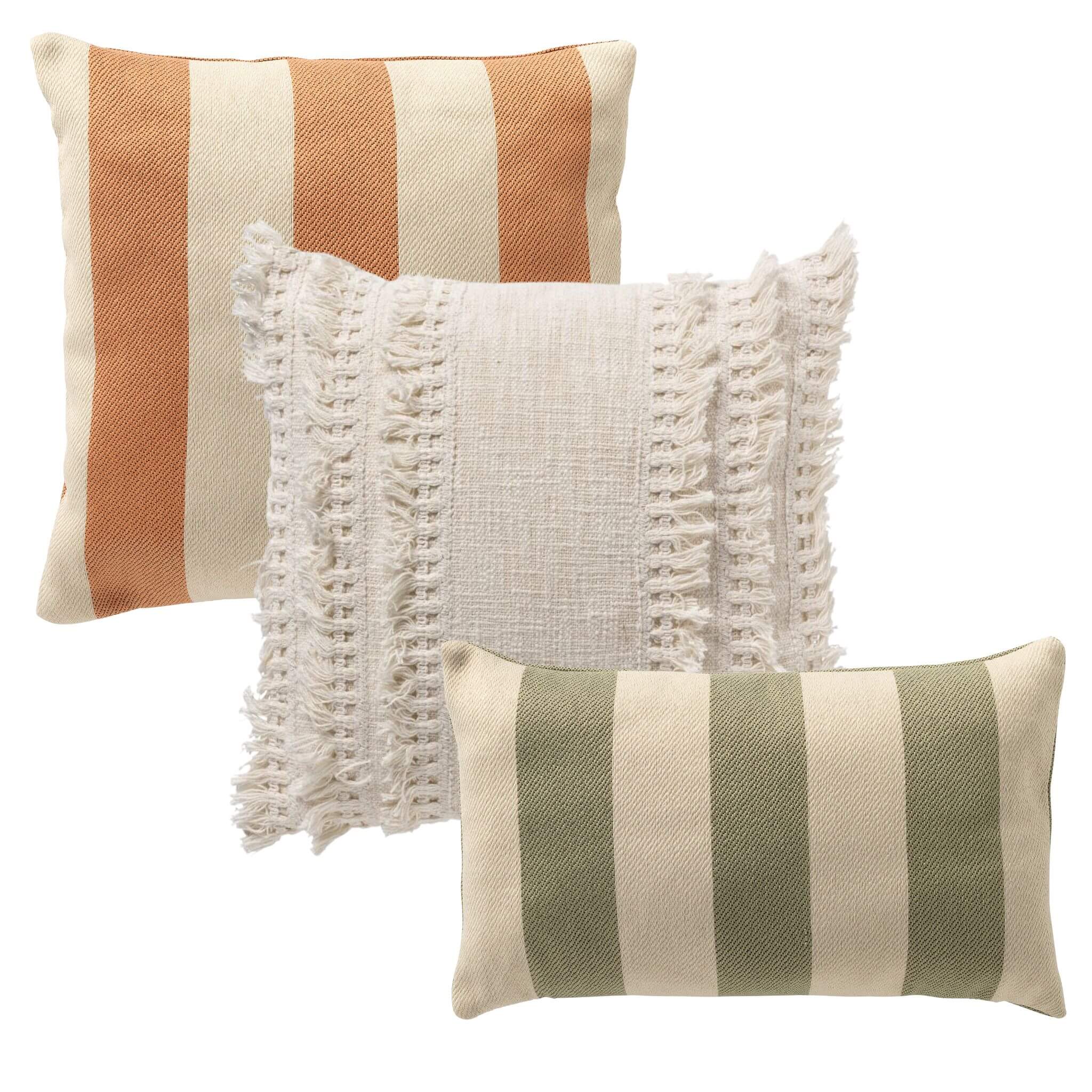 KUSSENSET - 3-delig - Quiet Horizon - 45x45 cm, 30x50 cm - inclusief binnenkussens - wit, roze, groen