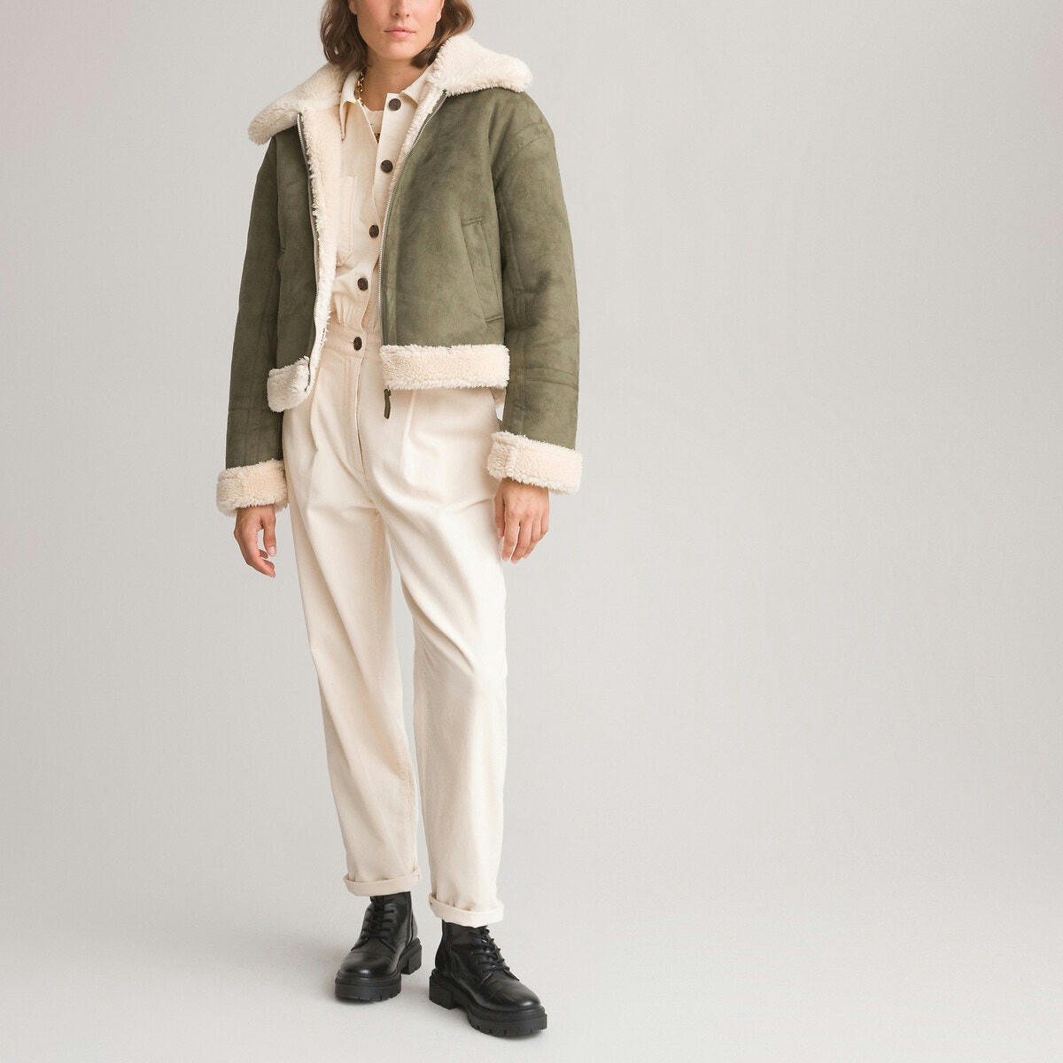 Blouson en simili, doublé de maille peluche