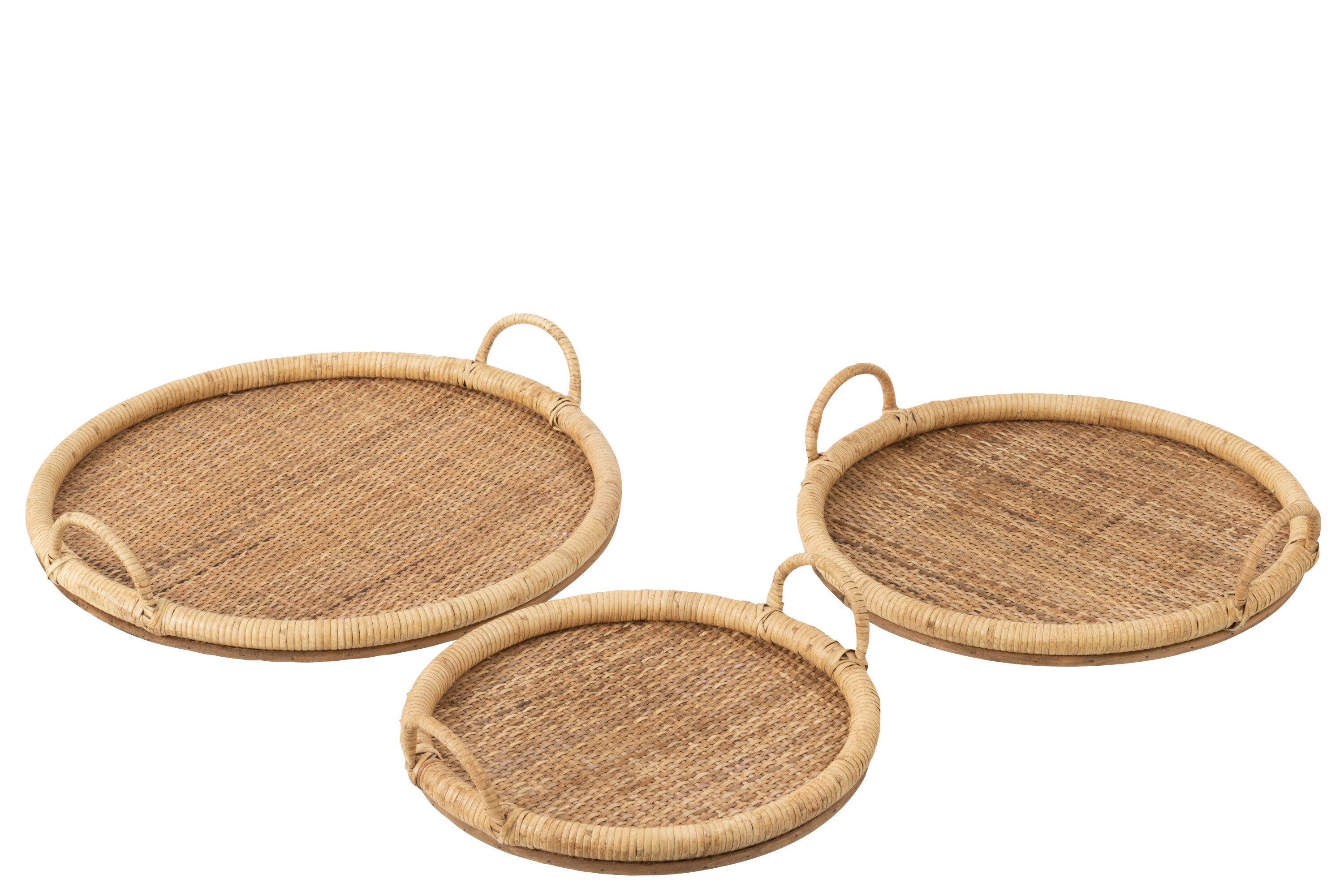 J-Line dienblad Ovaal - rotan metaal - naturel - 3 stuks