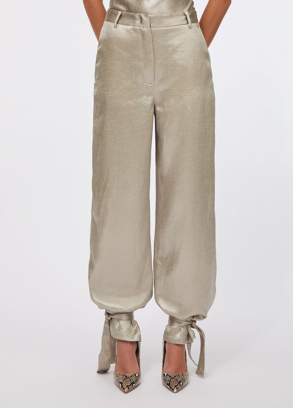 Pantaloni in cr&ecirc;pe laminato