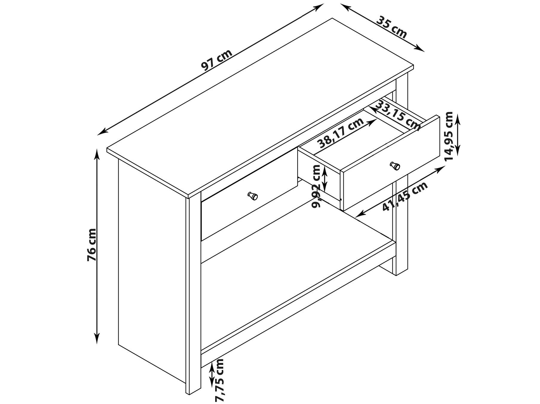 EMERALD - Table console avec 2 tiroirs en MDF chêne