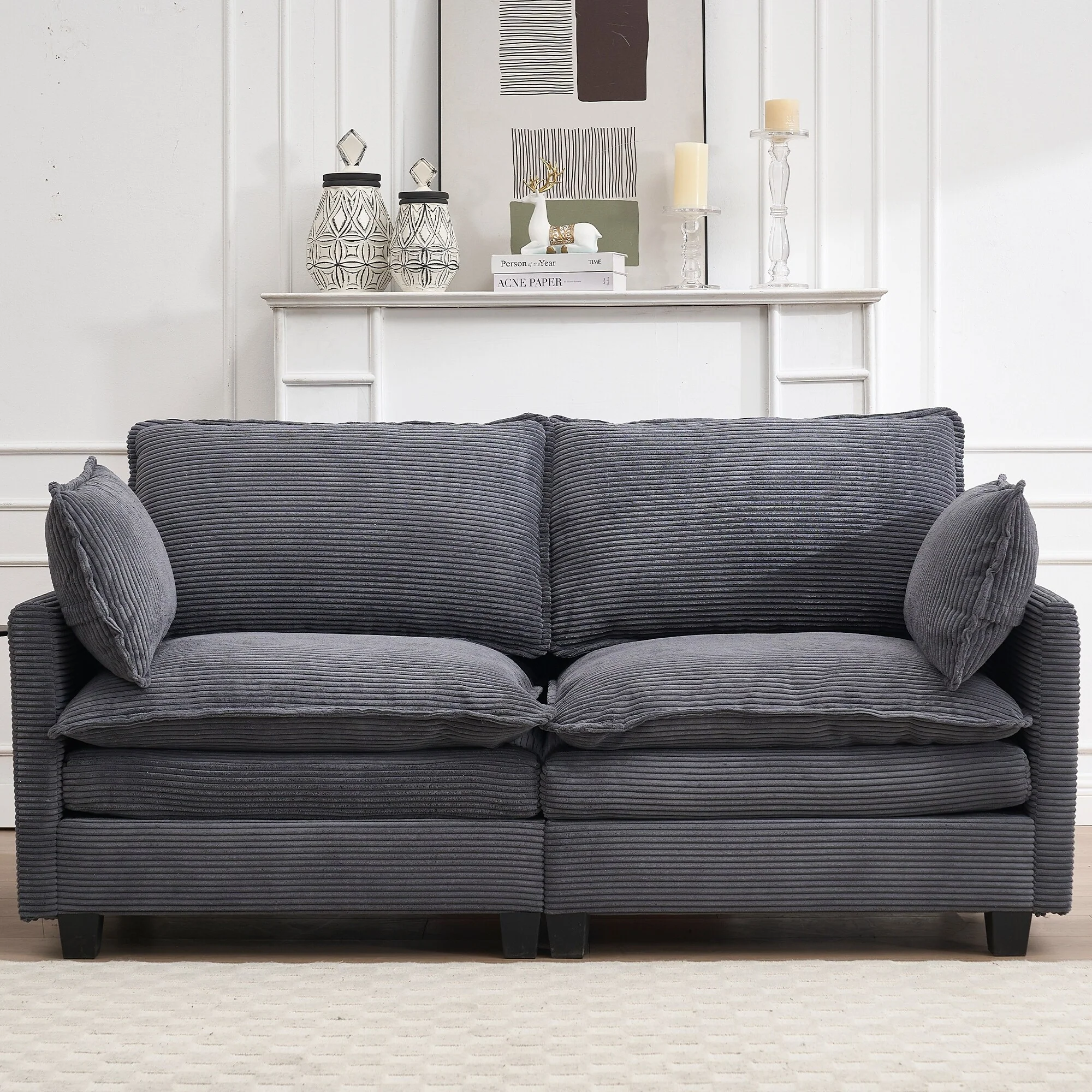 69 Velvet Modular 2-Seater Sofa with Double Cushions & Armrest Bags