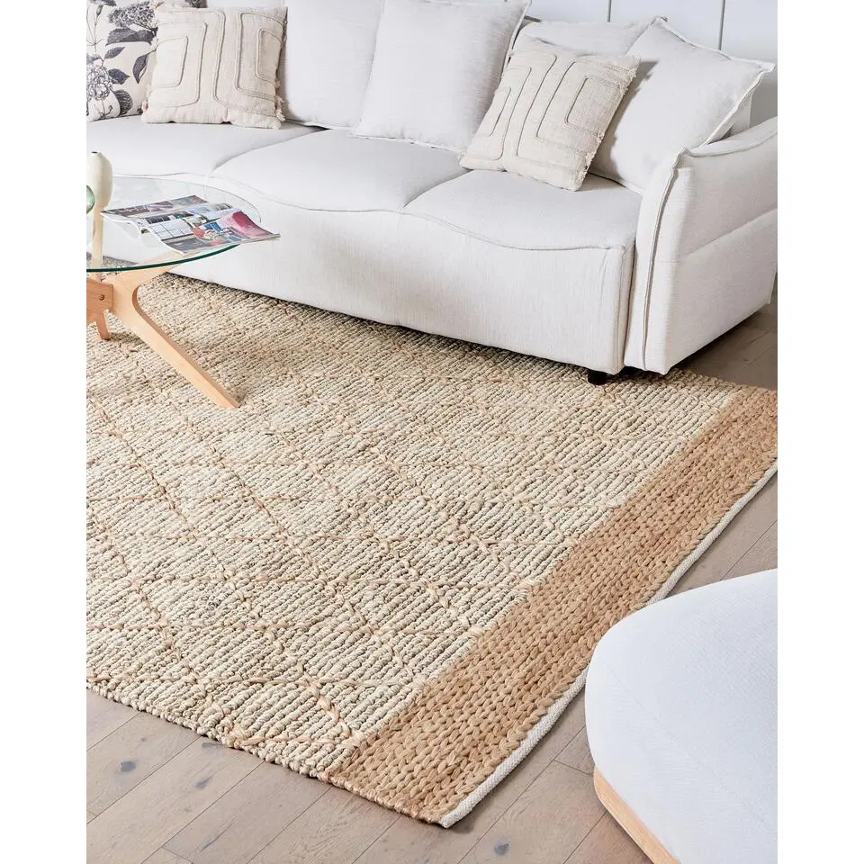 TELLIKAYA - Loper vloerkleed - Groen/Beige - 200 x 300 cm - Jute