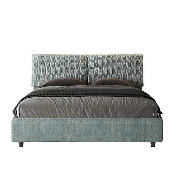 Lit coffre capitonné 160x200 Aragona 7 tissu Mados bleu clair