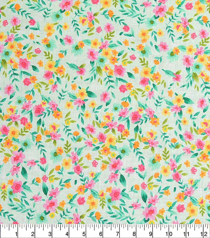 Floral on Light Green Easter Cotton Fabric