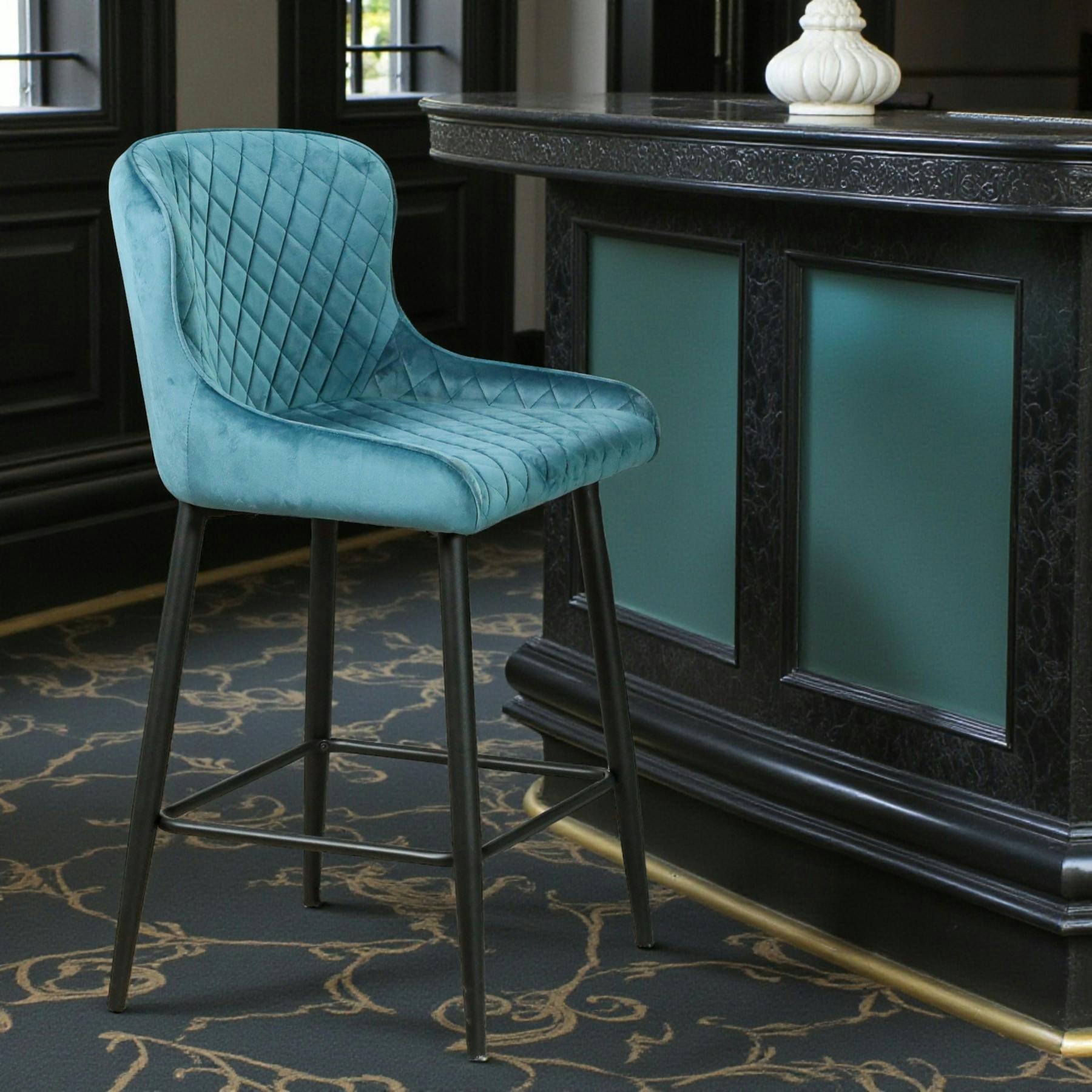 Chaise de bar en velours bleu (lot de 2) ARLINGTON