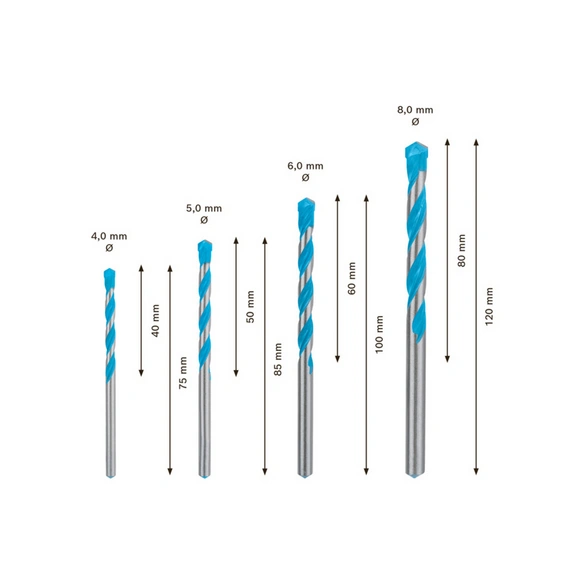Mehrzweckbohrer »Expert CYL-9«, Ø 4/5/6/8 mm, 4-teilig