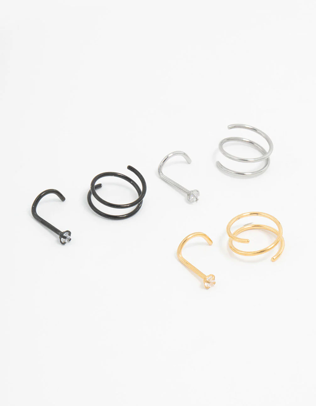 Mixed Surgical Steel  Nose Ring & Stud 6-Pack