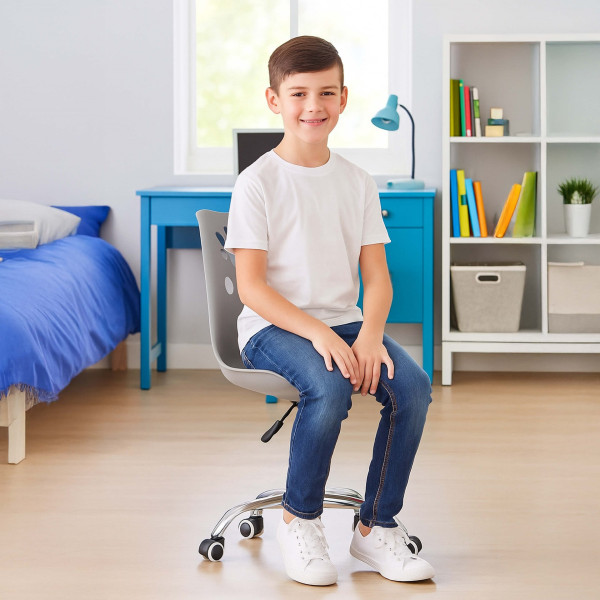 Krzesło obrotowe biurowe ergonomiczny fotel na kółkach dla dzieci szary