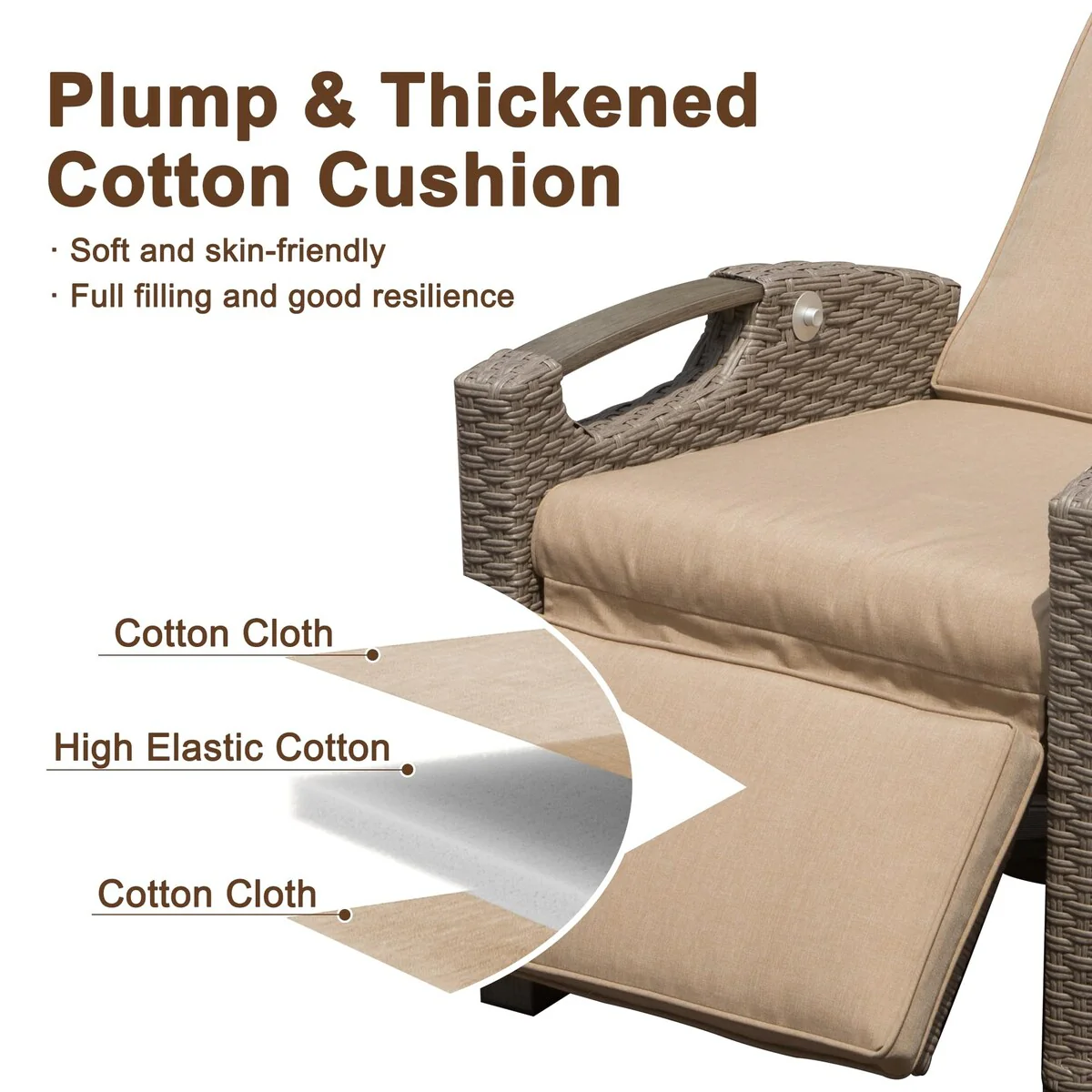 Outdoor Patio Recliner with Hand-Woven Wicker, Flip Table Push Back