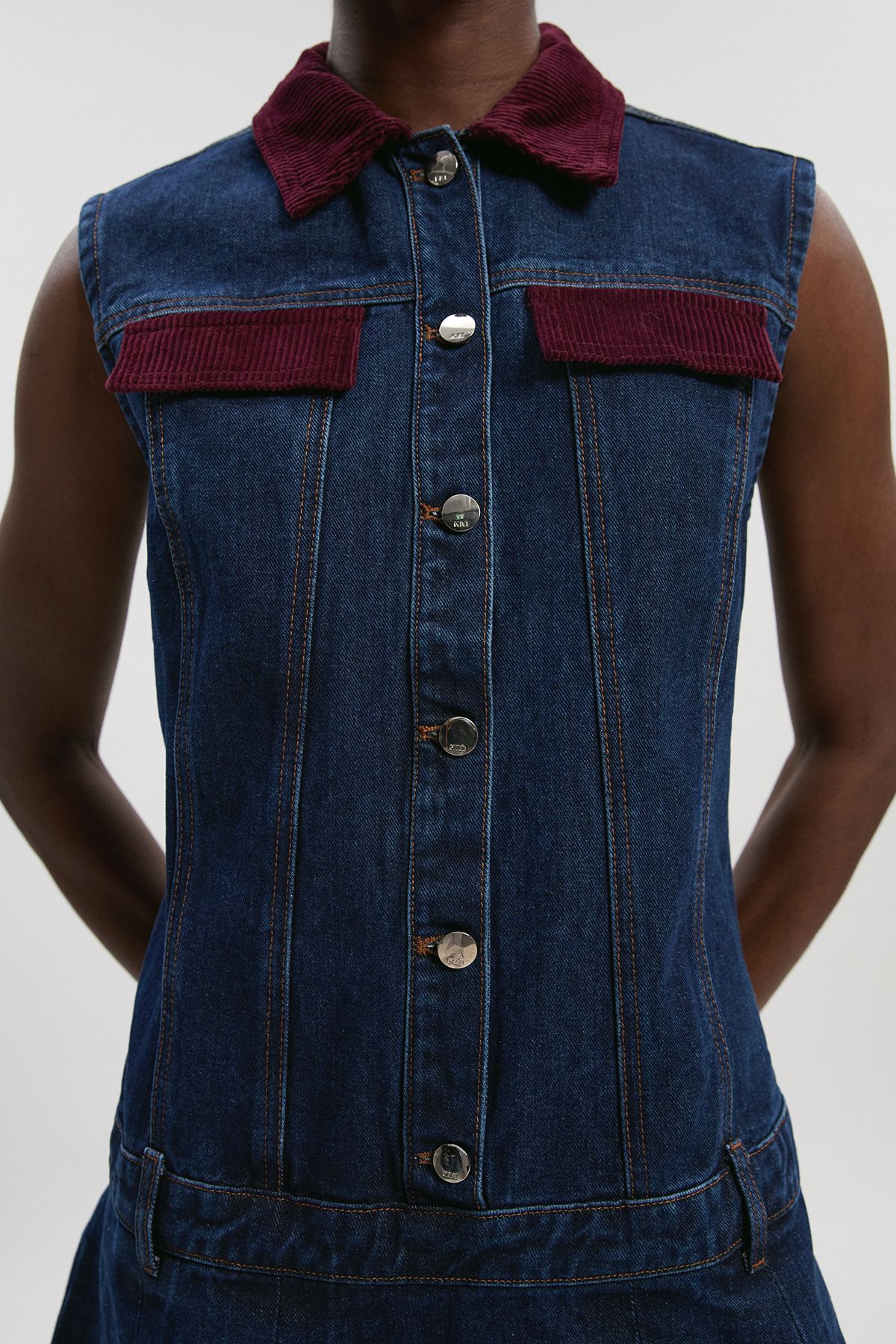 KarenMillen Denim and Cord Mix Mini Dress