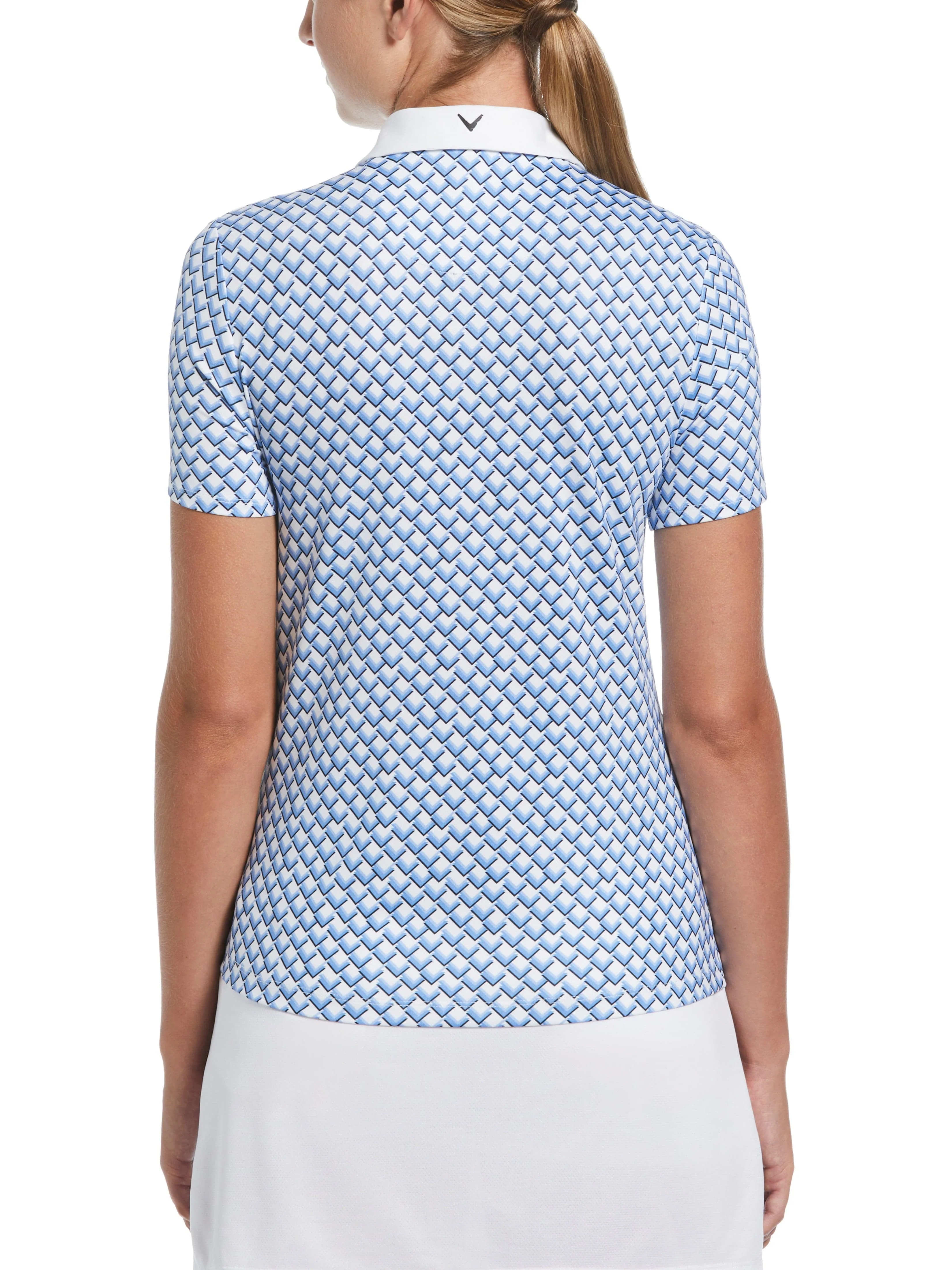 Womens Chevron Geo Print Golf Polo with Split Zip Placket