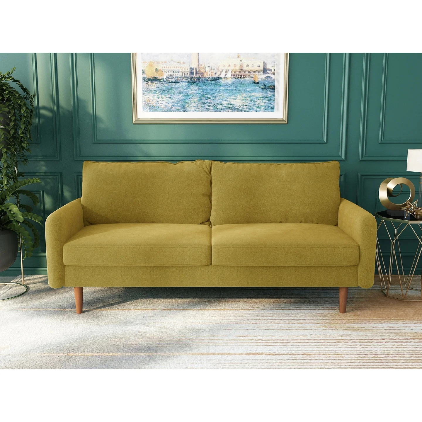 70''Velvet Square Arm Sofa