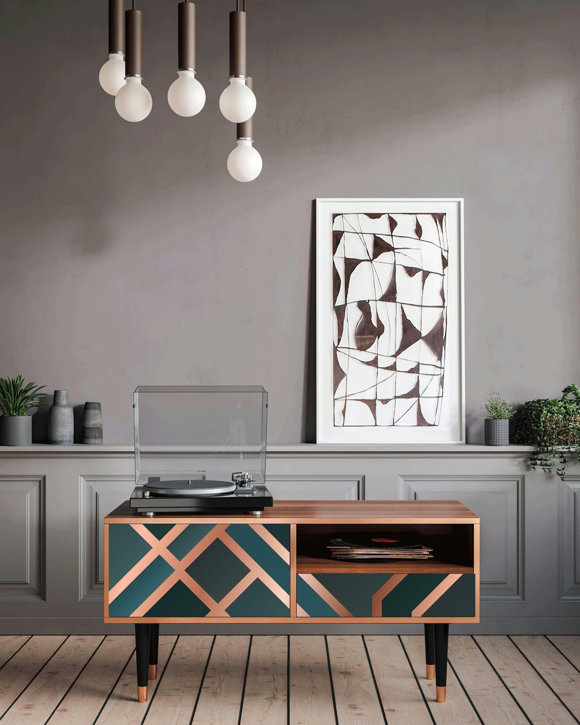 BRONZE CROSSROAD - Meuble TV  bleu-vert 1 tiroir et 1 porte L 115 cm