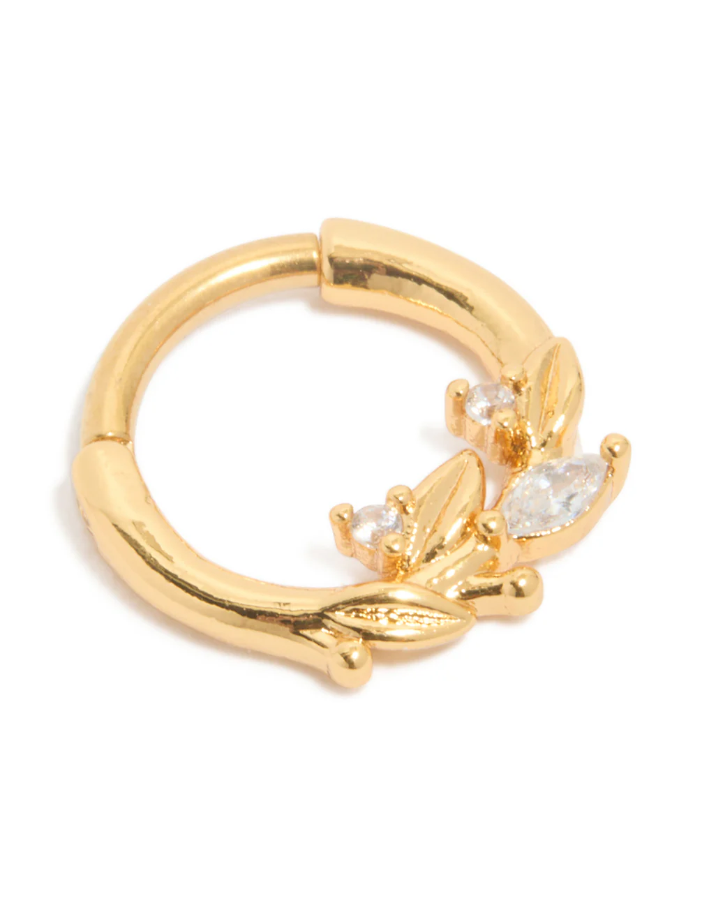 Gold Plated Titanium Cubic Zirconia Leaf Vine Clicker Ring